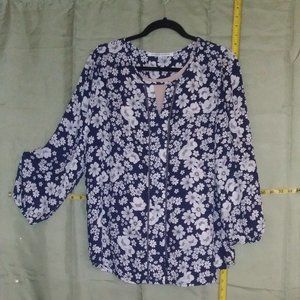 Blue & White Floral Print Blouse by Collective Concepts, Women's size XL